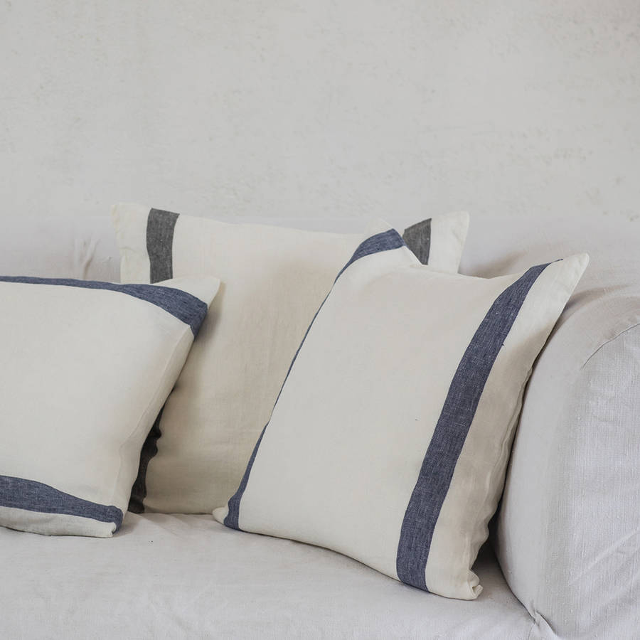 french stripe linen cushion by the linen works