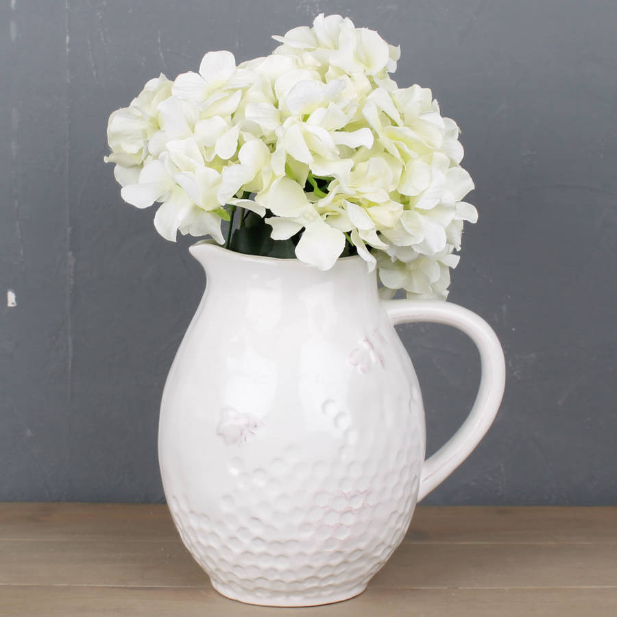 bee ceramic jug vase with hydrangea's by dibor