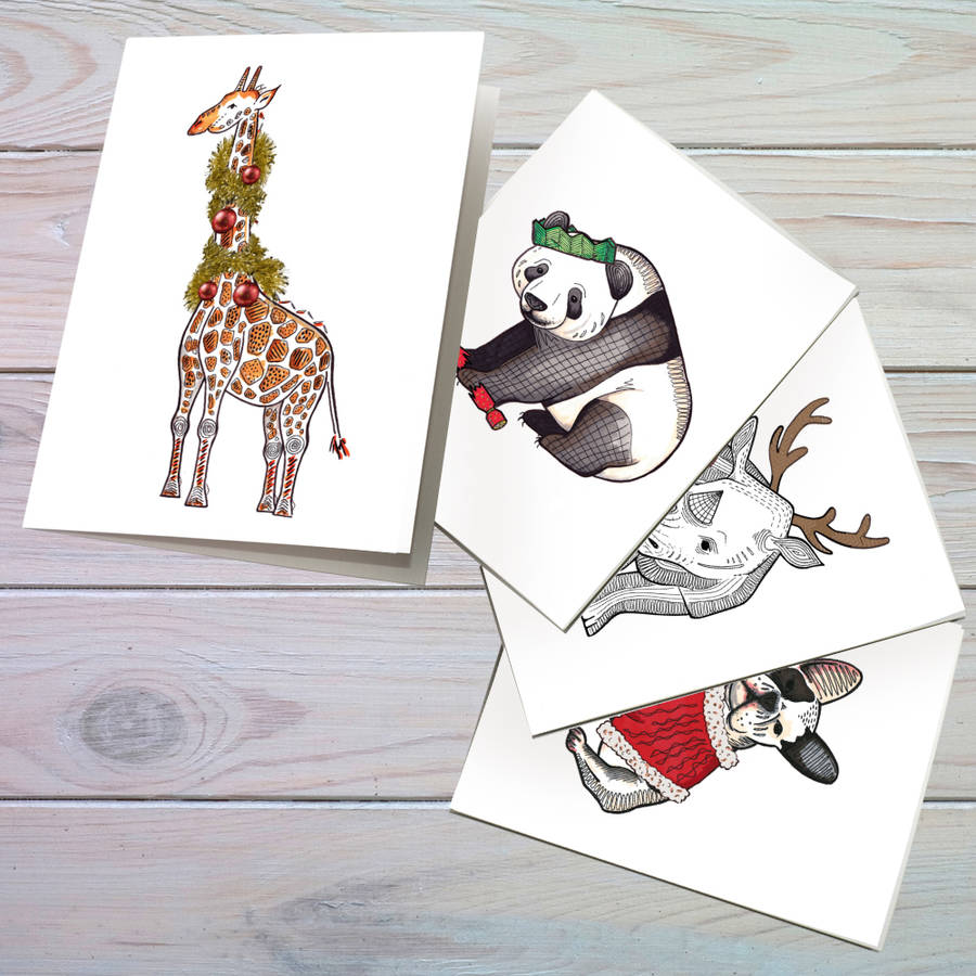 set of animal christmas cards by bexiekimdesign | notonthehighstreet.com