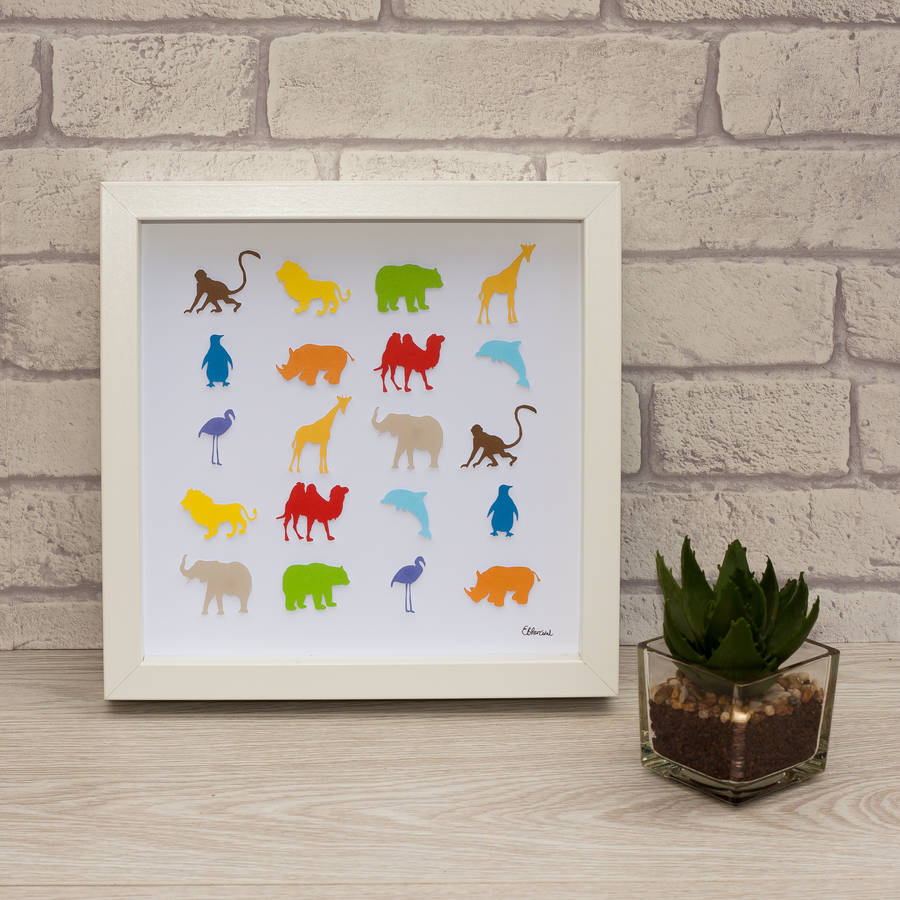personalised framed 3d zoo animal paper wall art by frames by erika