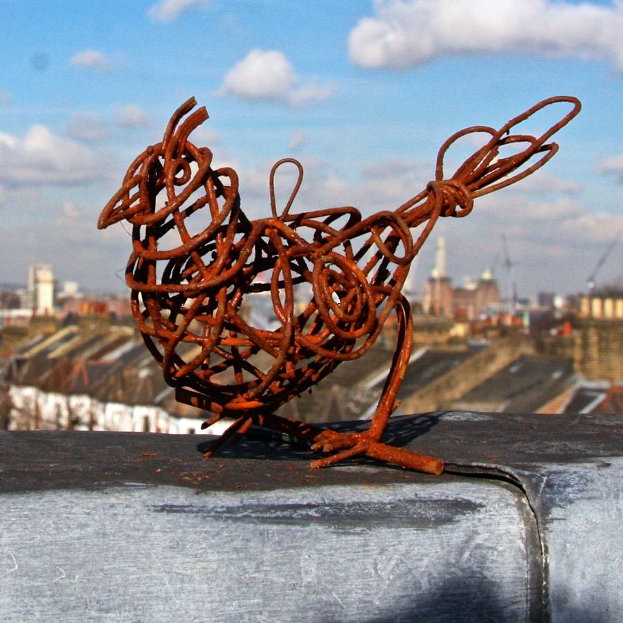 set of three rusted wire bird garden sculptures by london garden