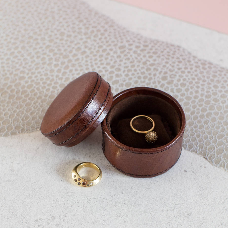 personalised ladies round leather ring box by ginger rose