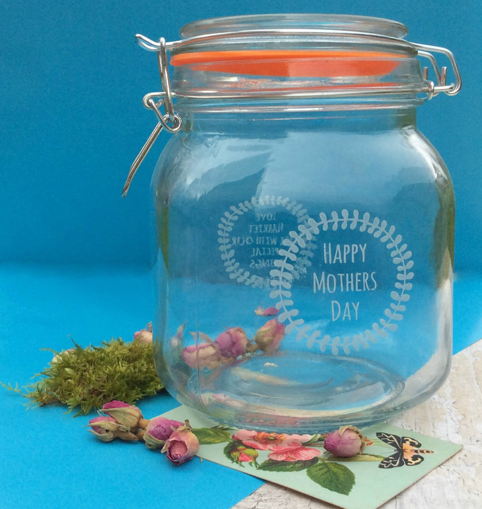 personalised mothers day glass storage jar by hunter gatherer