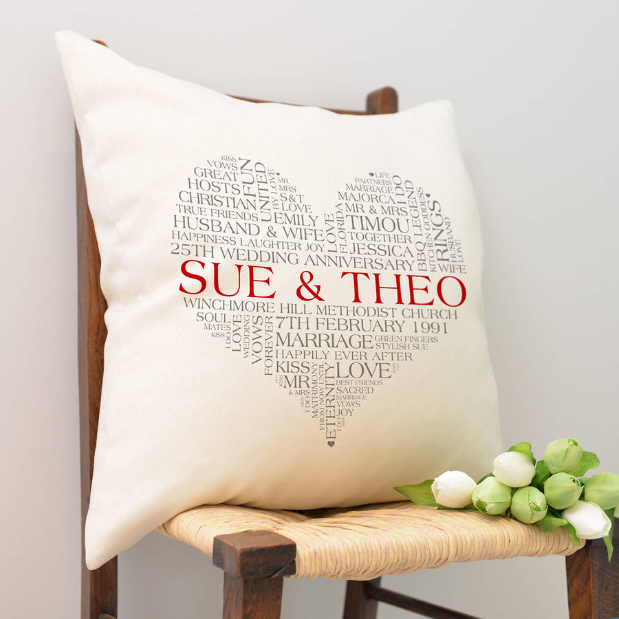 personalised heart word art cushion by cherry pete