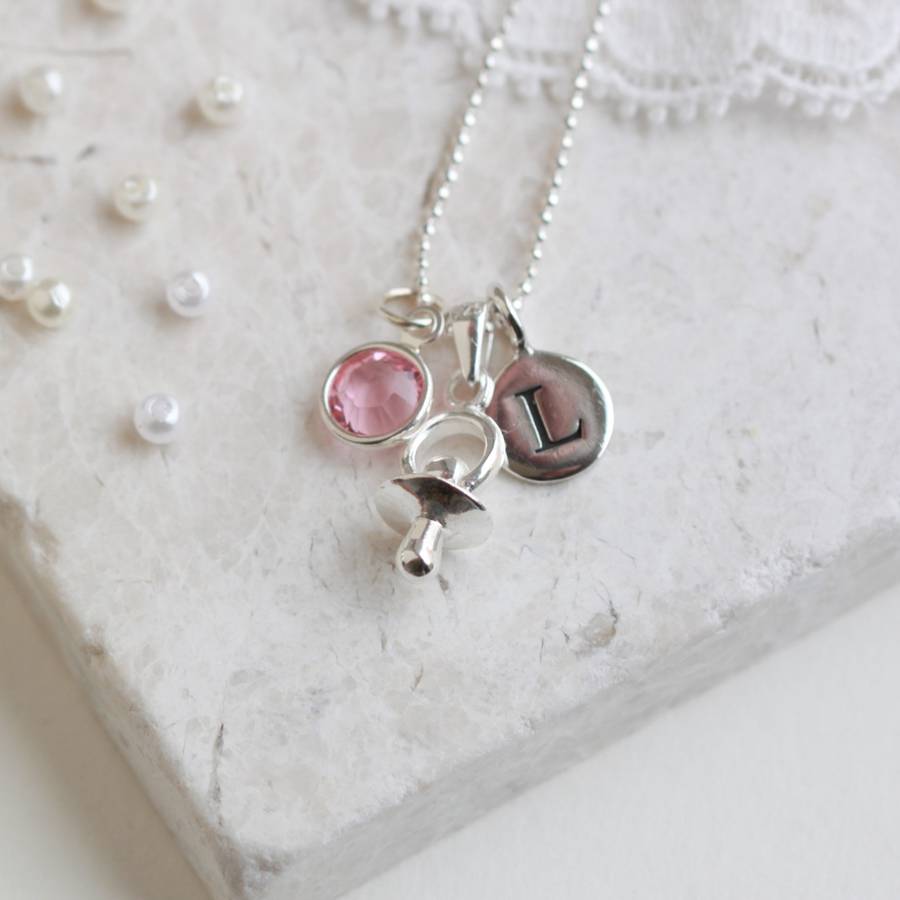 dummy or pacifier personalised birthstone necklace by adore baby
