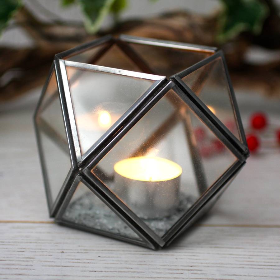 geometric glass tealight holder by london garden trading