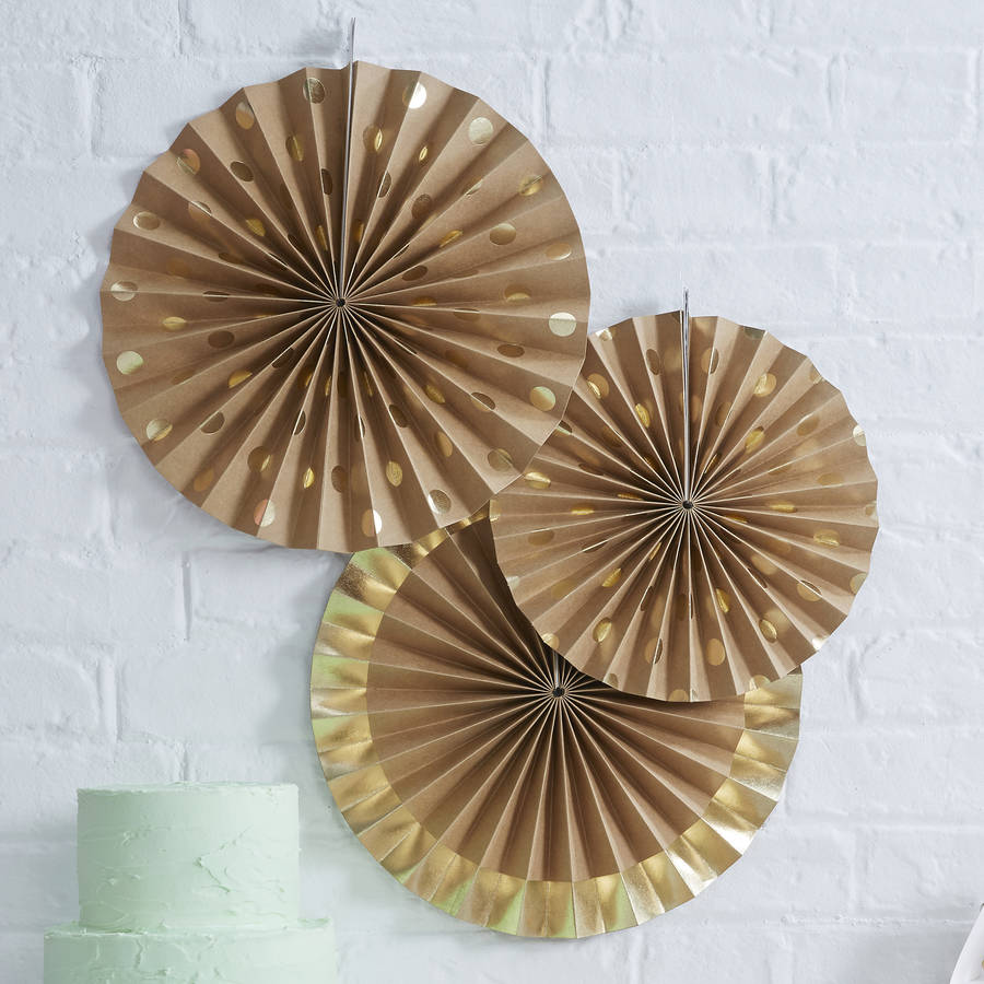 kraft and gold foiled fan pinwheel hanging decorations by ginger ray