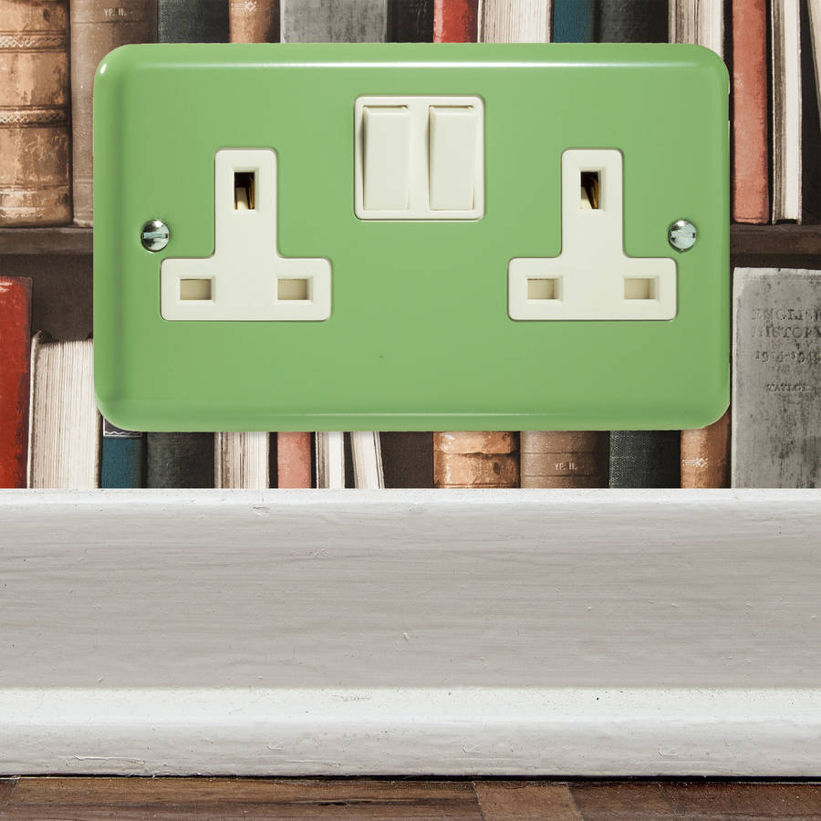 retro beryl green metal light switch and plug sockets by candy queen
