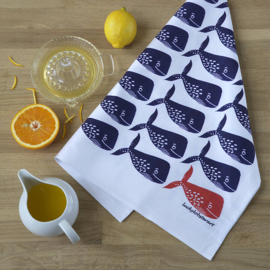 whale teatowel by lucky lobster art
