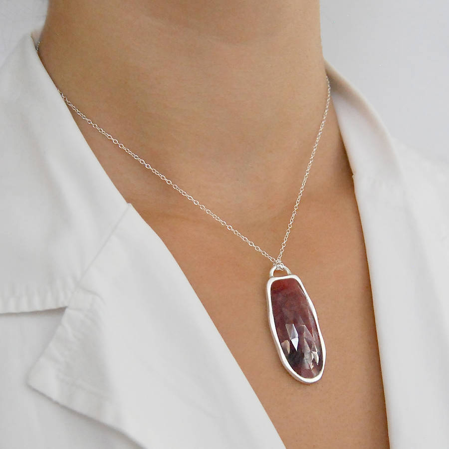 long oval deep red sapphire birthstone pendant necklace by embers