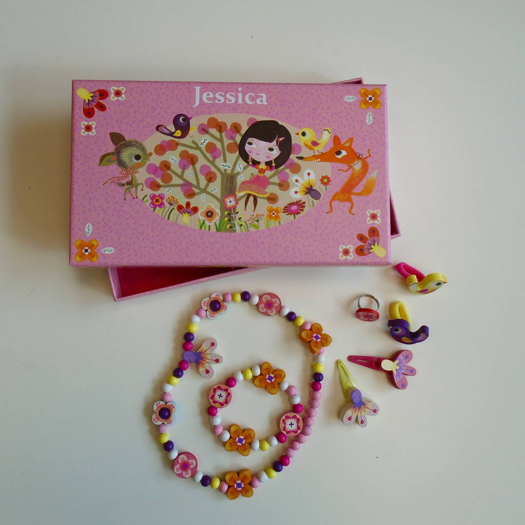 children's personalised wooden jewellery set by harmony at home children's eco boutique
