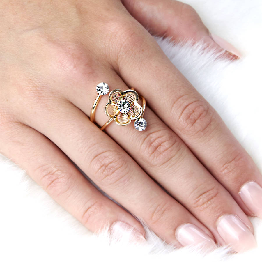 jewelled flower wrap ring by junk jewels