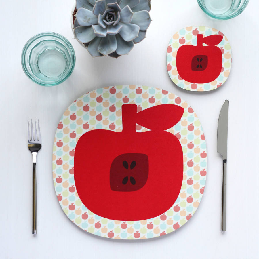 apple design placemats and coasters by beyond the fridge