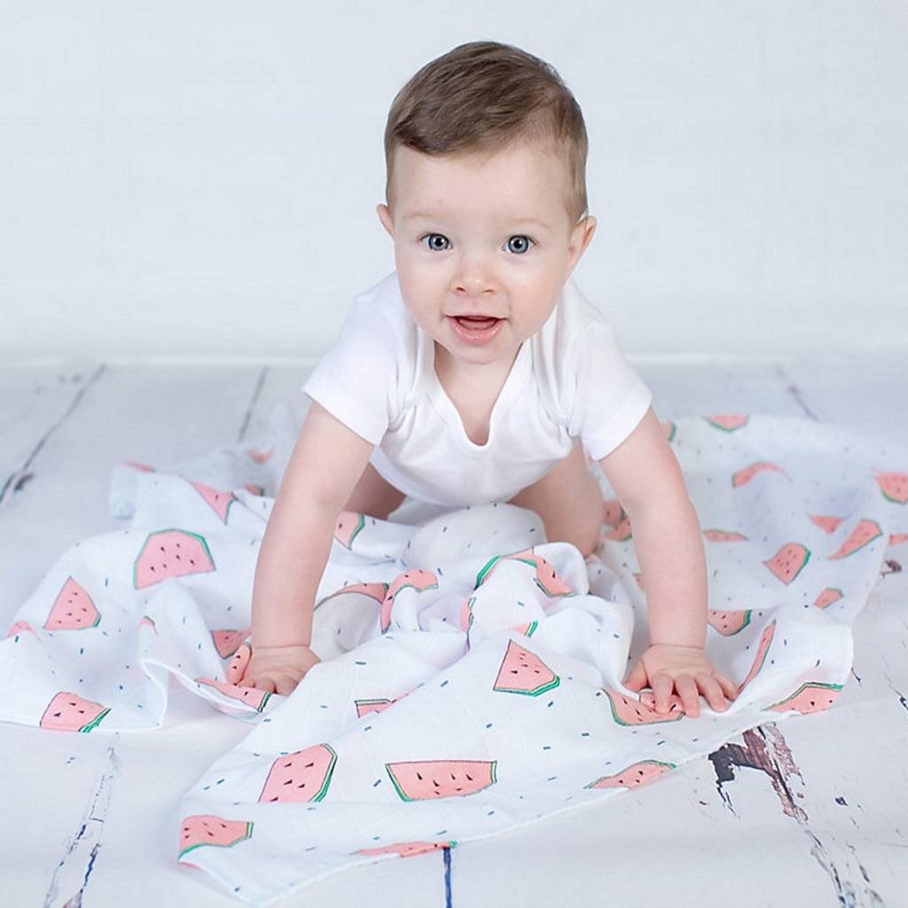 watermelon muslin swaddle blanket by muzzies