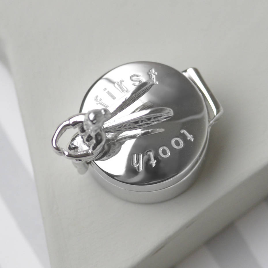 FINGERINSPIRE My First Tooth Keepsake Box Antique Silver Column Bear