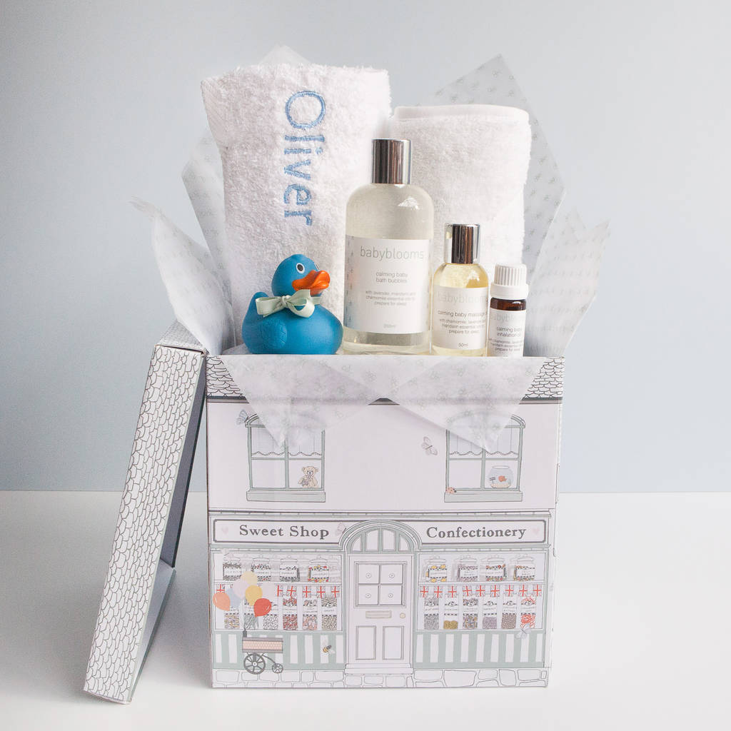 personalised baby boy bathtime hamper by babyblooms