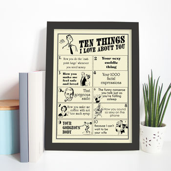 Things I Love About You Personalised Print For Him By Tea One Sugar