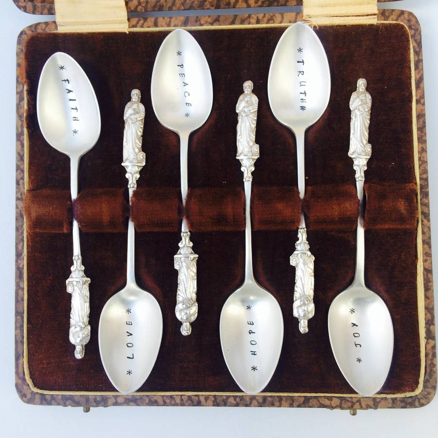 set of six silverplated apostle spoons by vintage candy