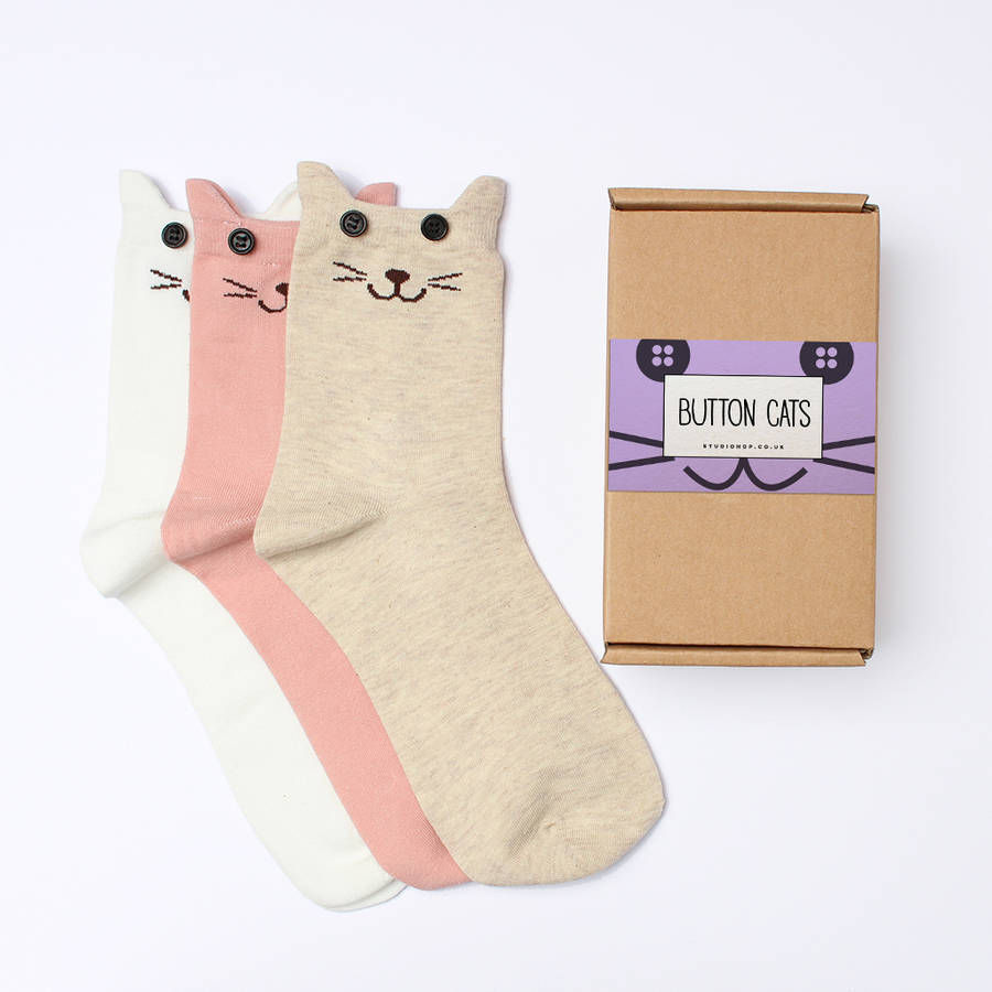 button cats socks box gift set by studio hop