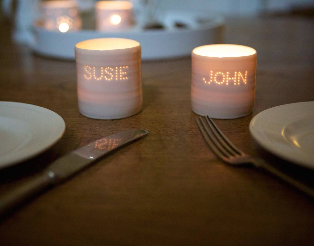 personalised porcelain tea light candle holder by luna lighting