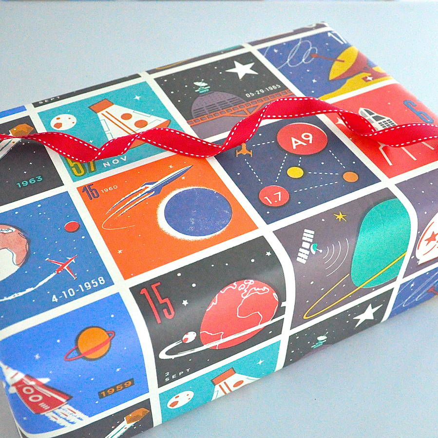 space inspired gift wrap and ribbon by thelittleboysroom