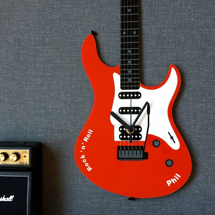 personalised electric guitar clock by laser made designs