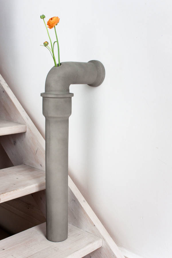 concrete pipe stem vase by lime lace