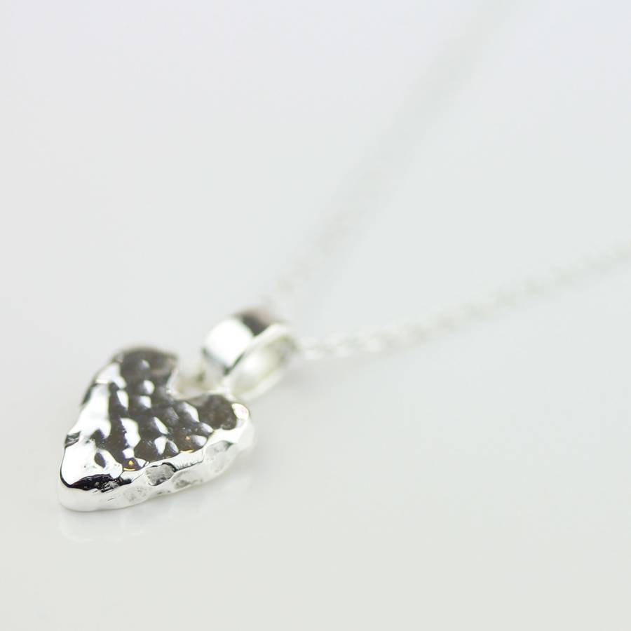 silver hammered heart necklace by nest