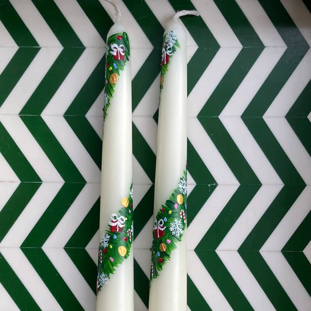 Festive Garland Hand Painted Christmas Candles By Homemade Mummy Designs