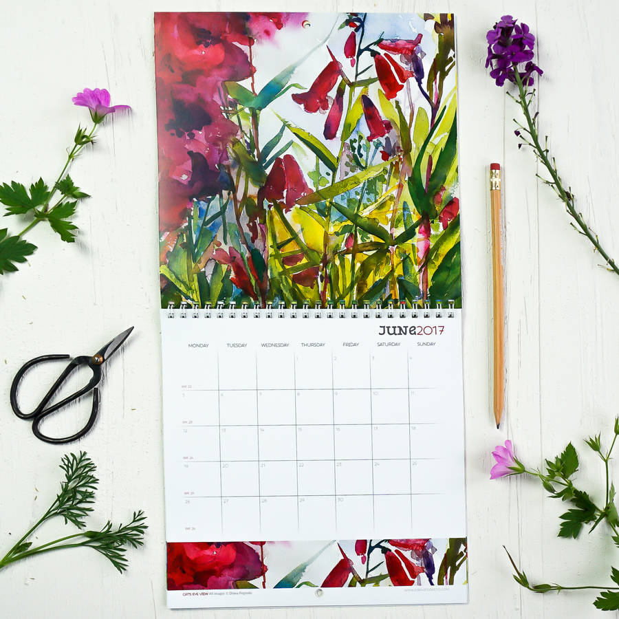 2017 watercolour flowers wall calendar by diana fegredo studio