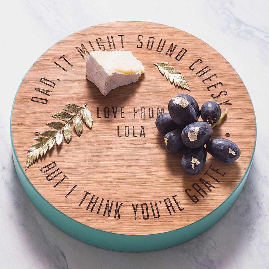personalised dad pun cheese board by dust and things