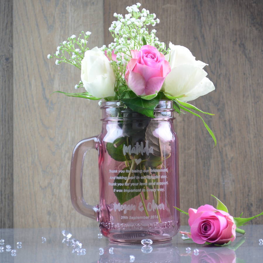 bridesmaid thank you personalised flower vase jar by chalk and cheese