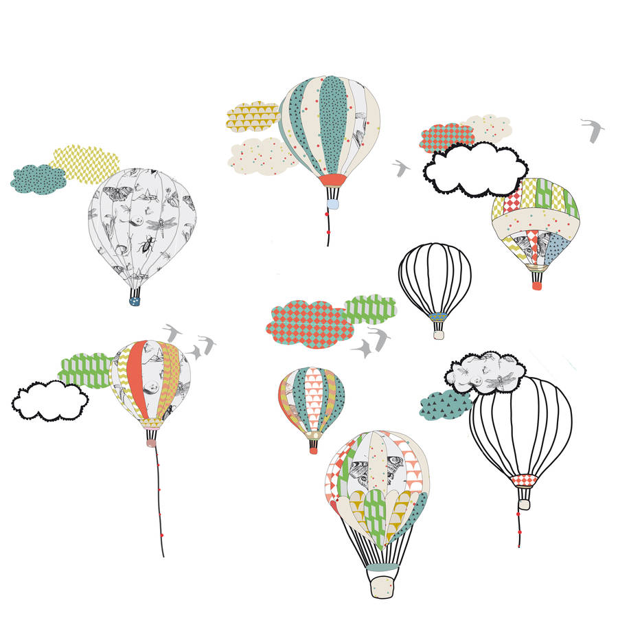 hot air balloon wall stickers by little yellow birds