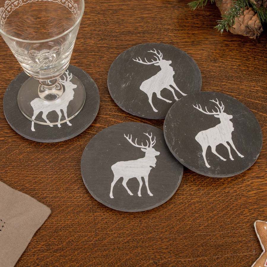 set of four stag slate coasters by dibor