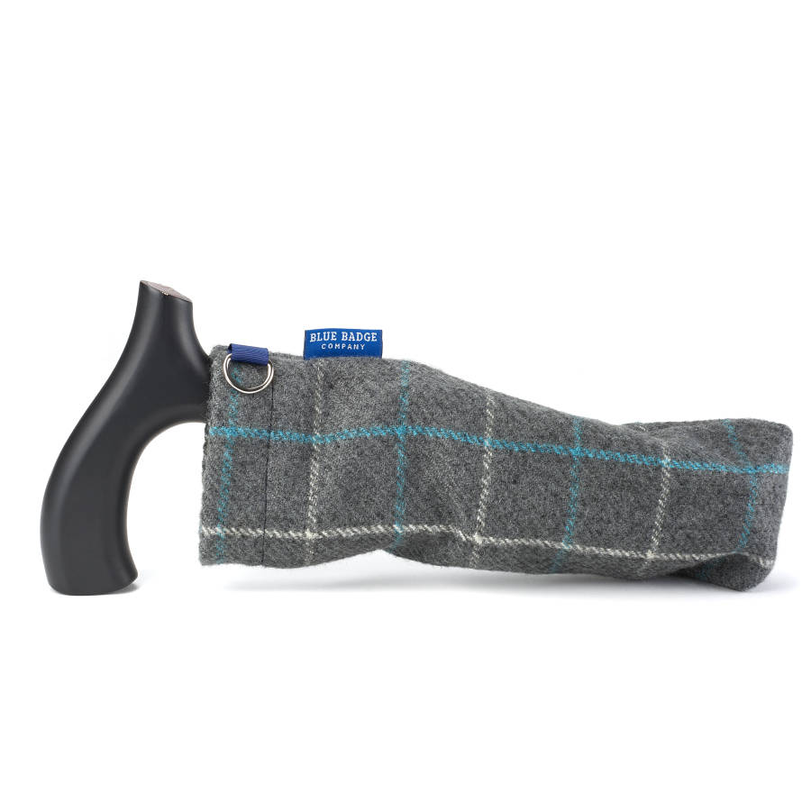 folding walking stick bag in azure check by blue badge co