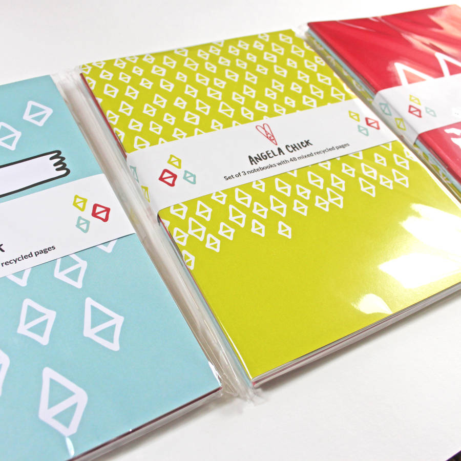 bright patterned notebook set of three notebooks by angela chick