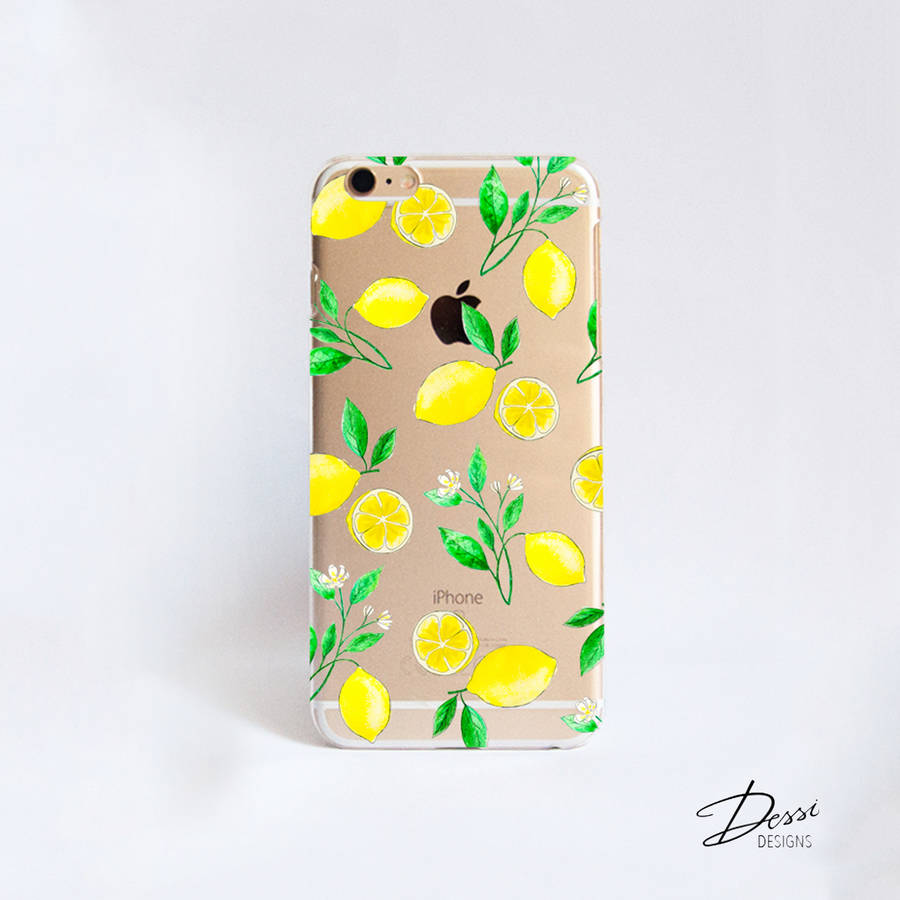 clear phone case with lemons print by dessi designs