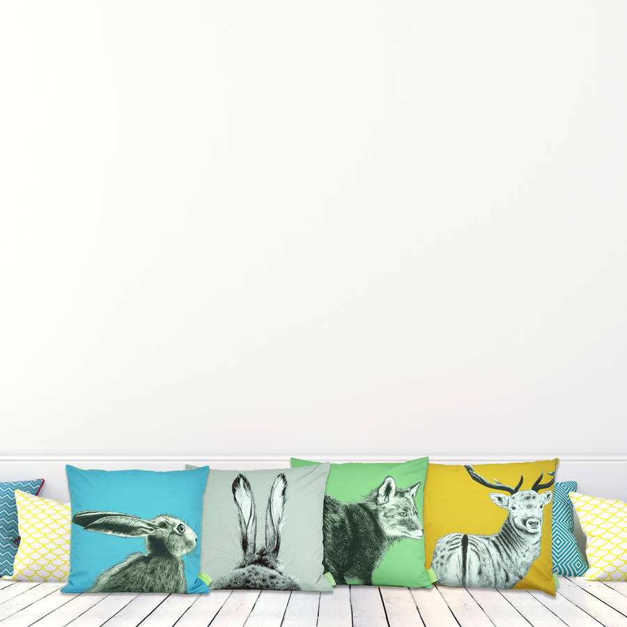 the runners number one hare cushion by deer gedde