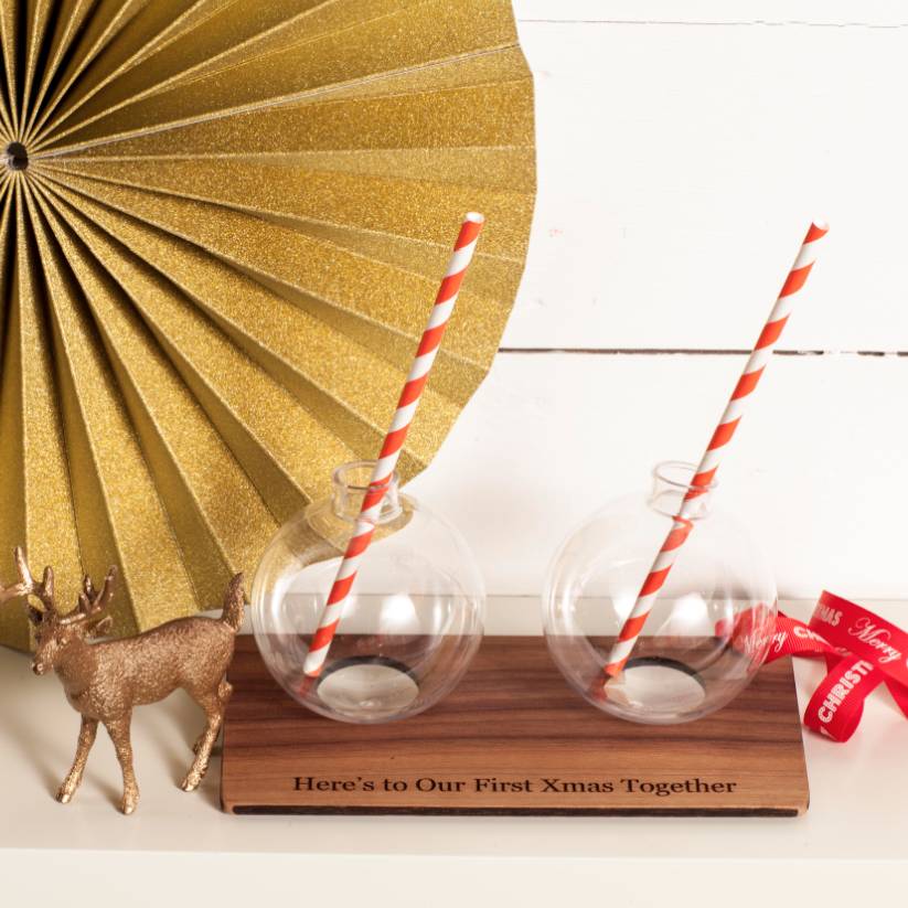 set of cocktail baubles with personalised tray by letteroom