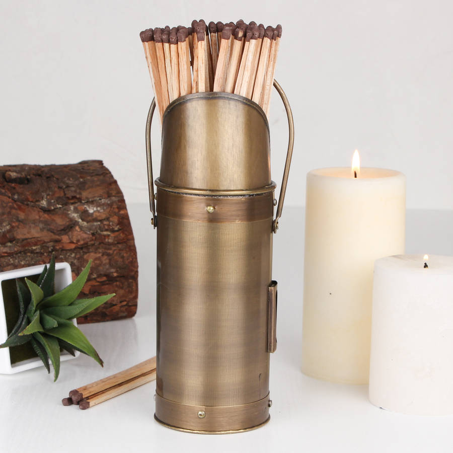 brass extra long fireside matches and holder by dibor
