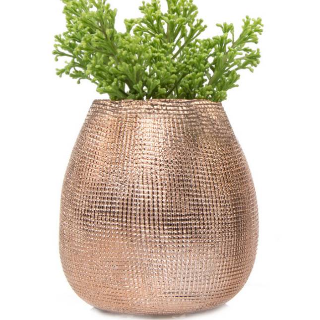 metallic rose gold or silver metal vase by the best room