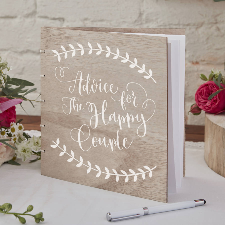 boho wedding wooden advice book by ginger ray