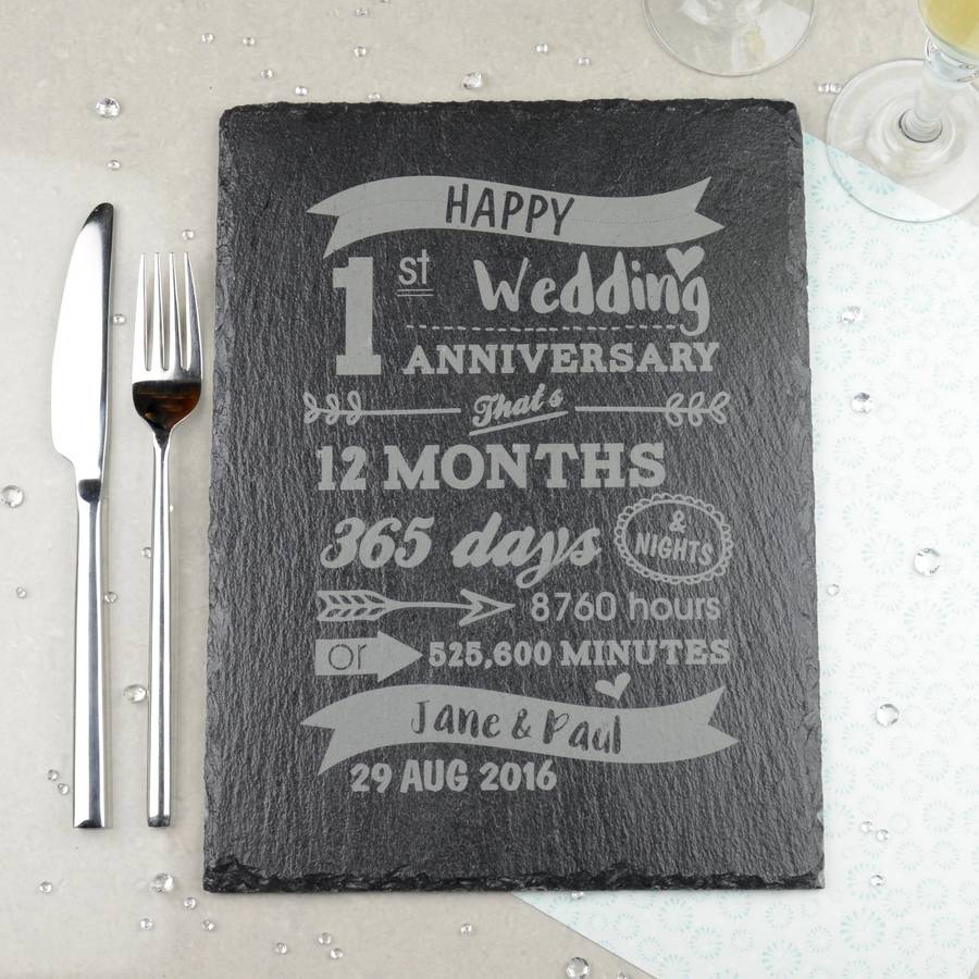 first wedding anniversary personalised slate placemat by chalk & cheese