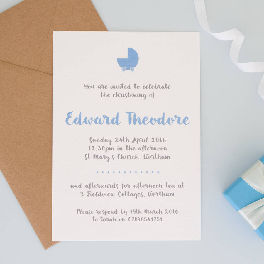 personalised christening or naming ceremony invitations by the two