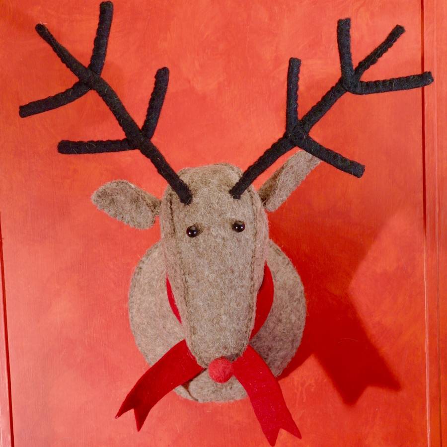 reindeer giant felt head christmas decoration by pink pineapple home