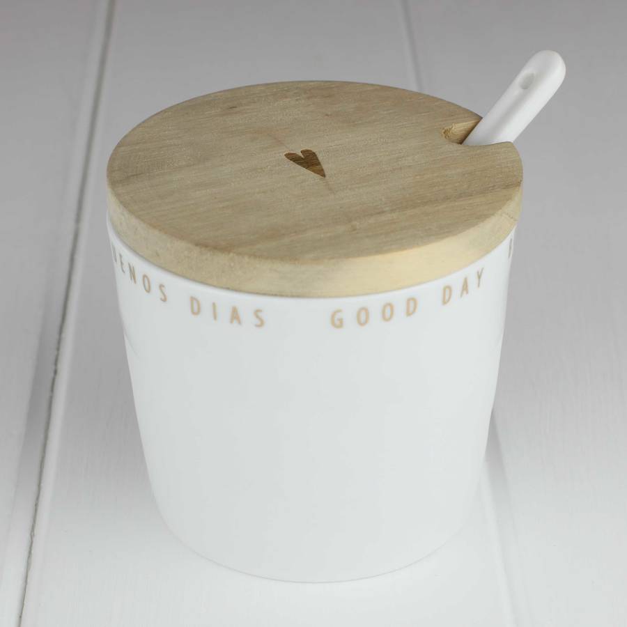 porcelain sugar pot with spoon and lid by nest