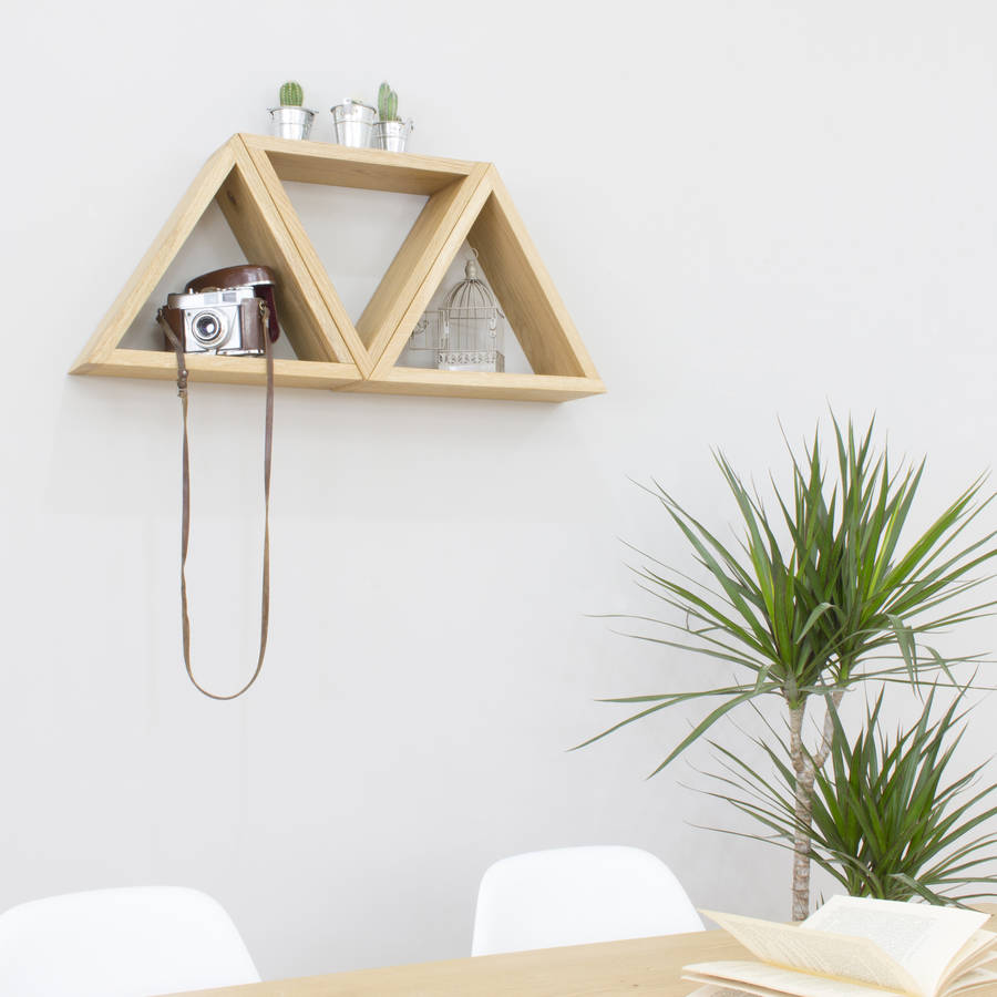 triangle geometric shelves set of three wall shelves by bespoak interiors