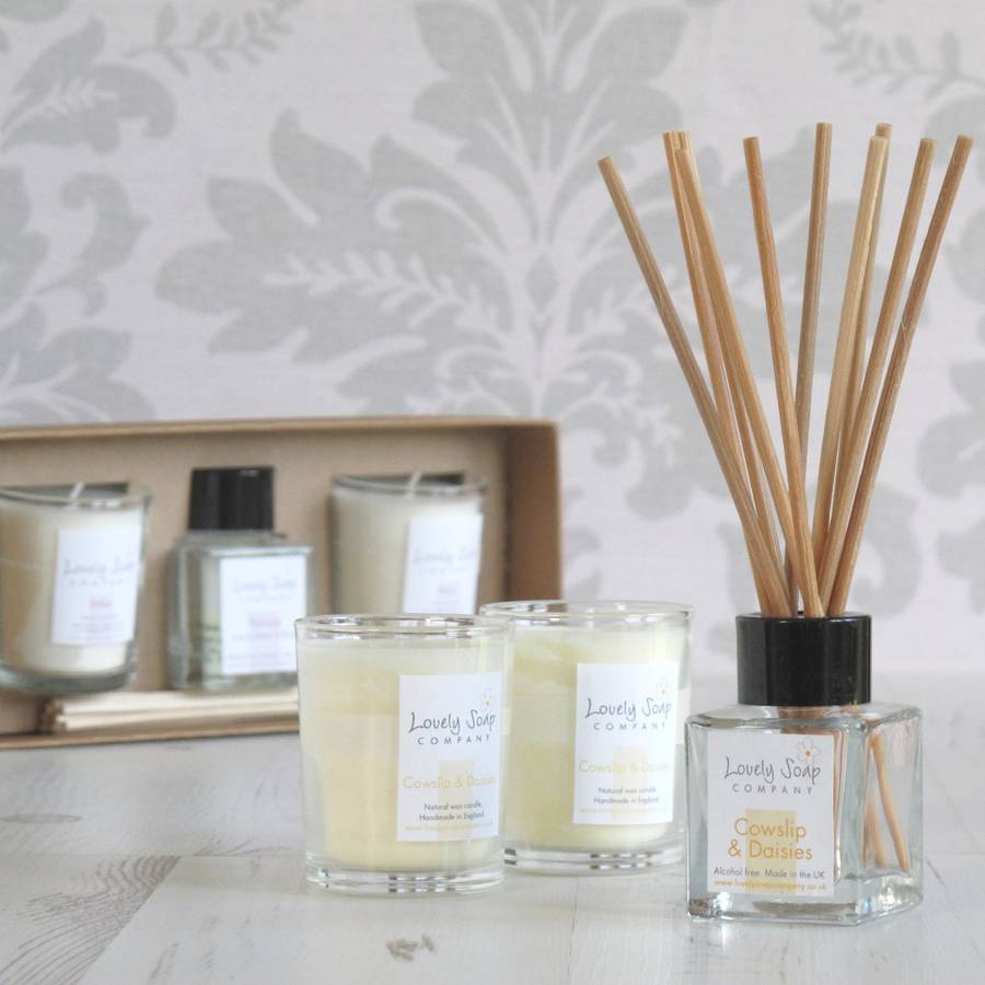 reed diffuser and candles gift set by lovely soap company