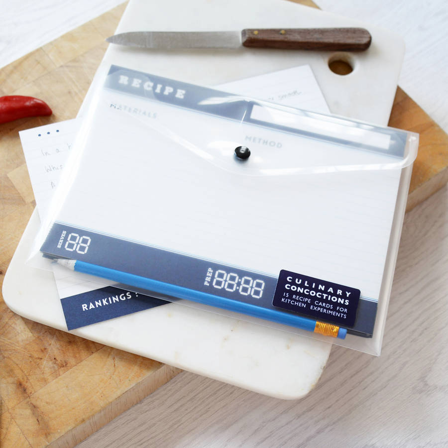 set of scientific recipe index cards by newton and the apple