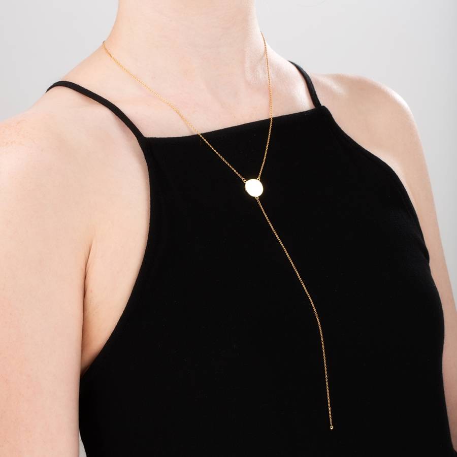 gold slider clasp disc drop necklace by scream pretty